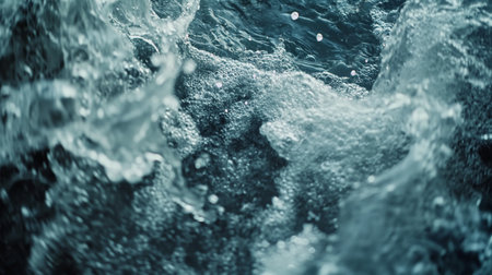 Close-up of swirling water with bubbles and dynamic motion.の素材