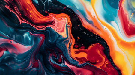 Vivid swirls of red, blue, and orange create a mesmerizing abstract pattern with flowing motion.の素材