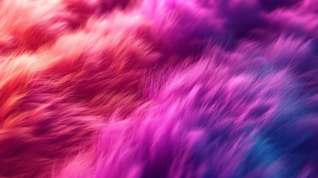 A vibrant, multicolored fur texture creating a soft and fluffy abstract background.の素材