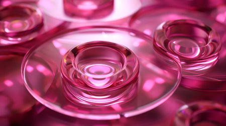 Elegant intertwining spirals in reflective pink hues creating a visual harmony.の素材