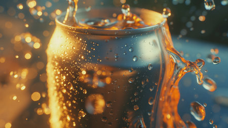 Close-up of a liquid splash in a glass, sparkling with bokeh background.の素材