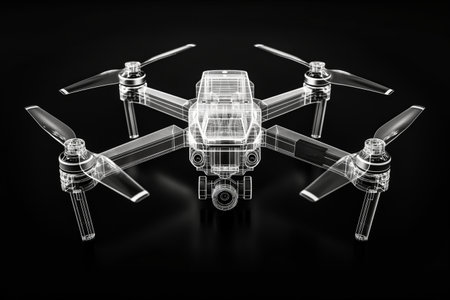 X-ray like visualization of a drone showcasing internal design and structure on a dark backdrop.の素材