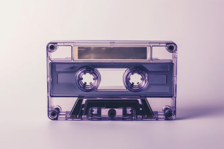 Transparent cassette tape with a retro vibe isolated against a light gradient background.の素材