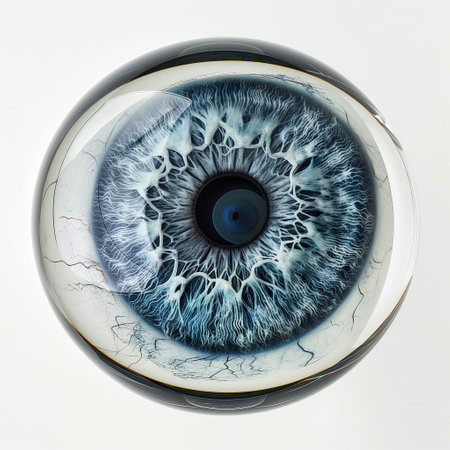 A highly detailed image of an oversized human eye with intricate textures and patterns, simulating intense observation.の素材