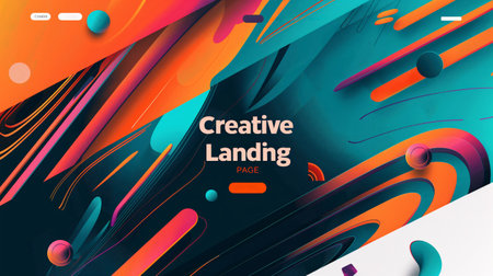 Colorful abstract design for a creative and modern landing page with flowing shapes and vibrant hues.の素材