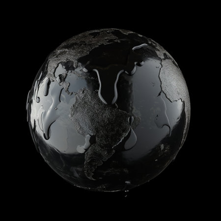 A textured globe covered with oil, representing environmental issues.の素材