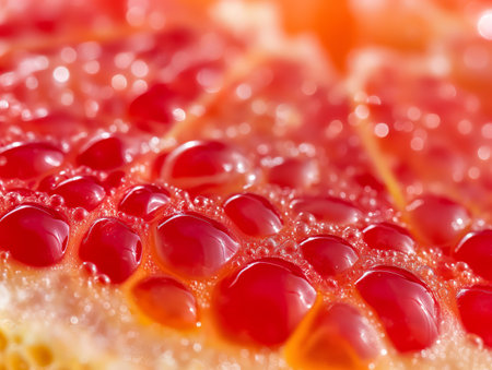 Close-up of water droplets on a red and orange tomato surface creating a vibrant texture.の素材