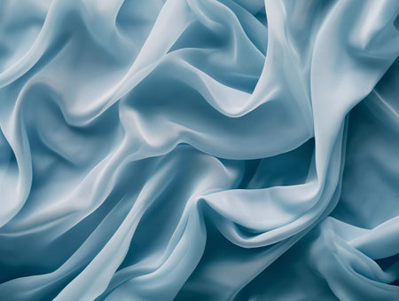 Elegant blue silk fabric with smooth waves and soft folds conveying luxury and tranquility.の素材
