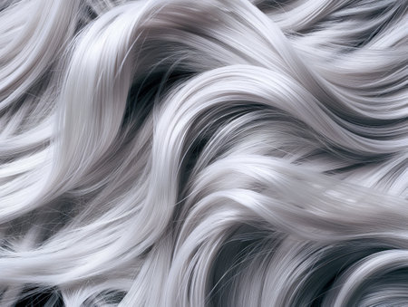 Dynamic monochromatic strands flowing in a swirling pattern, creating a sense of movement and texture.の素材