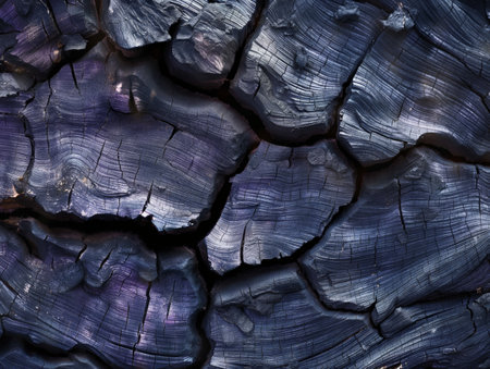 Detailed view of a charcoal surface exhibiting rich textures and subtle hues.の素材