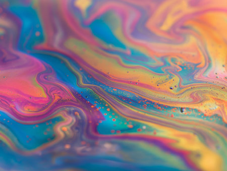 Colorful abstract marbling effect with swirling patterns and bubbles.の素材