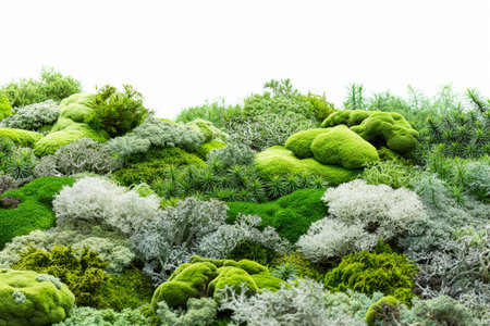 Various types of vibrant moss and lichen create a detailed natural backgroundの素材