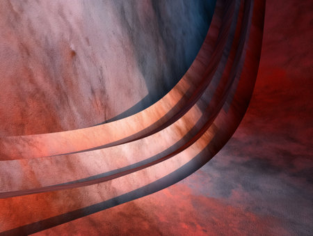 Smooth curves intersecting with textured surfaces in warm tones.の素材