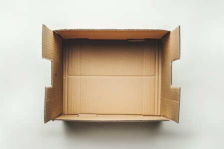 Open brown cardboard box showcasing space for potential contentの素材