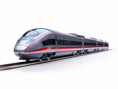 A sleek and modern high-speed train with a dynamic design on isolated white background, showcasing the concept of futuristic travel.の素材