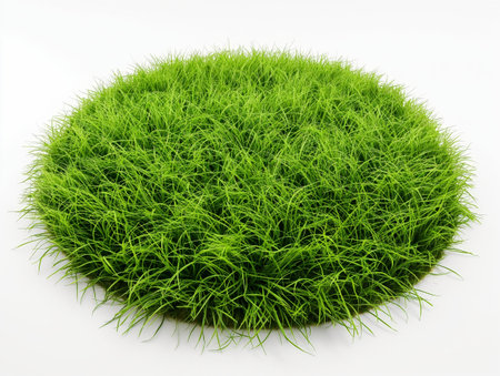 Lush round shape of vibrant green grass isolated on white, symbolizing growth and eco concepts.の素材