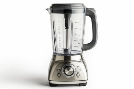 A sleek modern kitchen blender isolated on a white background, showcasing convenience and technology in household appliancesの素材
