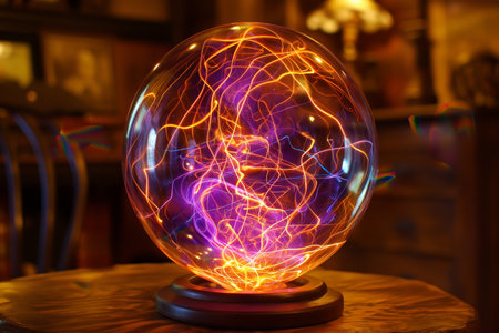 Vibrant energy streams within a plasma ball, exuding mystery and electricityの素材