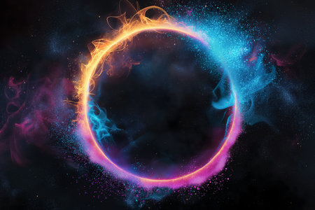 Vibrant circle of energy with a cosmic background, depicting concepts of power and abstract artの素材
