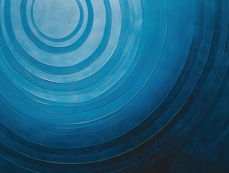 Abstract image featuring blue concentric circles creating a sense of depth and movement. Ideal for modern design concepts.の素材