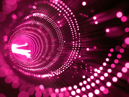 Abstract image of a pink light tunnel with glowing dots, creating a futuristic and dynamic effect.の素材