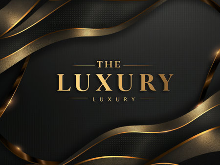 A sophisticated black background with flowing gold lines and the word LUXURY in bold gold letters.の素材