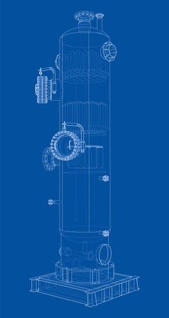 Industrial tank. Vector rendering of 3d. Wire-frame style. The layers of visible and invisible lines are separatedのイラスト素材