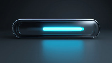 A sleek, glowing blue light bar encased in a glossy, rounded rectangular frame against a dark background.の素材