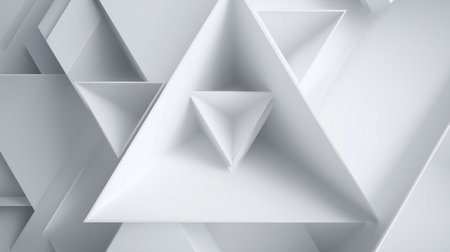 A composition of overlapping white geometric shapes, including triangles and rectangles, creating a 3D abstract pattern with shadows and depth.の素材