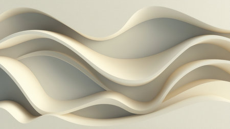 Smooth, layered waves in beige and gray create a serene, abstract pattern with a 3D effect.の素材