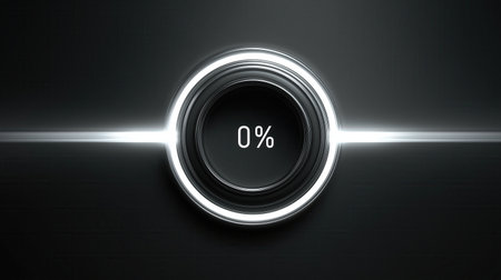 A glowing circular interface displays 0 at the center, set against a dark background with radiant lines.の素材
