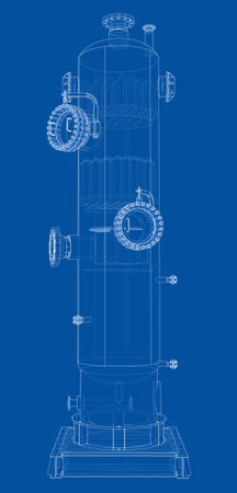 Industrial tank. Vector rendering of 3d. Wire-frame style. The layers of visible and invisible lines are separatedのイラスト素材