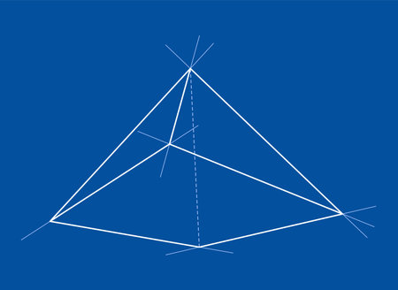 A geometric design with intersecting white lines forming a triangular shape on a blue background.のイラスト素材