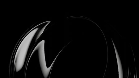 Smooth, reflective black and white curves create an abstract, minimalist design against a dark background. 3d renderingの写真素材