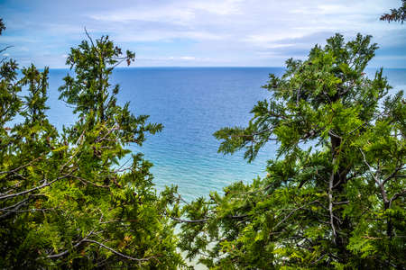 The peaceful view of the bay in Mackinac Island St. Ignace, Michiganの写真素材