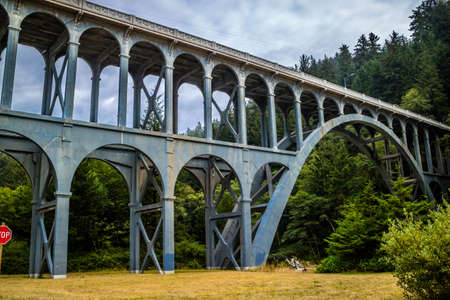 The Cape Creek Bridge in Florence, Oregonの写真素材