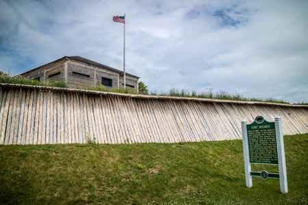Mackinac Island, MI, USA - June 23, 2018: The Fort Holmes stone markerのeditorial素材