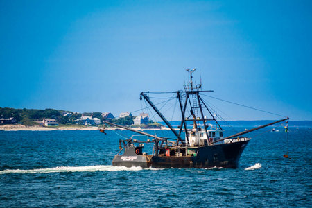 Cape Cod Marthas Vineyard, MA, USA - Sept 4, 2018: The Chief & Clyde II ready for a fishing expedition along the shore of Cape Codのeditorial素材