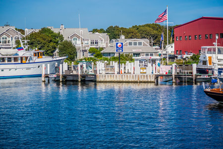 Cape Cod Marthas Vineyard, MA, USA - Sept 4, 2018: A fuel docking point along the portのeditorial素材