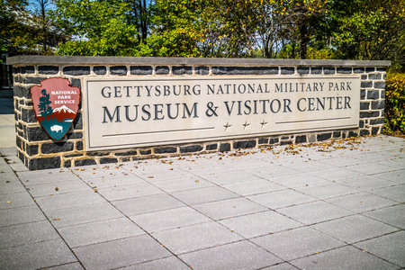 Gettysburg National Military Park, PA, USA - Sept 19, 2018: A welcoming signboard at the entry point...