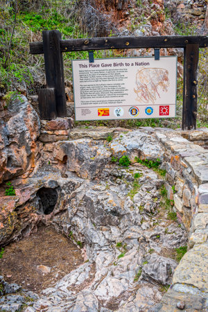Wind Cave National Park, SD, USA - May 5, 2019: A signage post for the historic site attraction of the preserve parkのeditorial素材