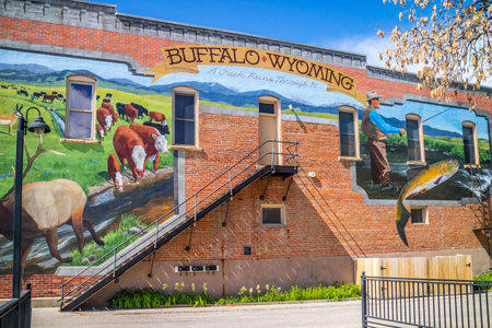 Buffalo, WY, USA - June 2, 2019: A welcoming signboard at the beautiful city of Buffaloのeditorial素材
