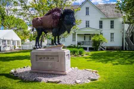 Three Forks, MT, USA - June 5, 2019: A three star Sacajawea Hotel along the cityのeditorial素材