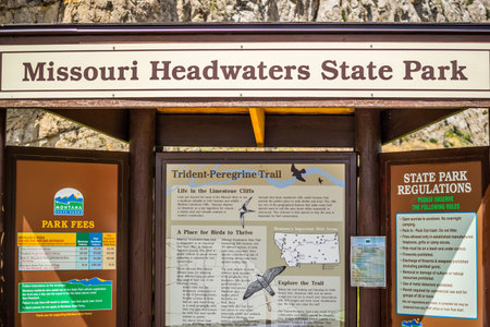 Three Forks, MT, USA - June 5, 2019: A welcoming signboard at the entry point of preserve park