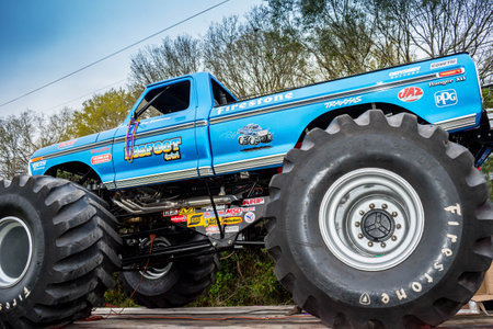 Abbeville, LA, USA - March 2, 2019: A customized monster truck display at the event parkのeditorial素材