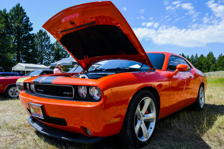 Lincoln, MT, USA - July 26, 2019: An old well maintained customized Dodge Challengerのeditorial素材