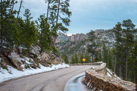A long way down the road of Black Hills National Forest, South Dakota