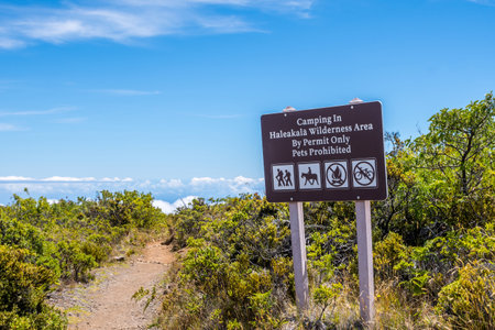 Maui, HI, USA - August 24, 2019: A notice for the campers in the preserve parkのeditorial素材