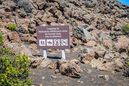 Maui, HI, USA - August 24, 2019: A notice for the campers in the preserve parkのeditorial素材