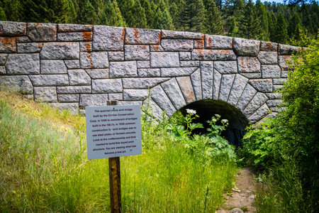 Lewis and Clark Caverns, MT, USA - June 29, 2019: The quarried stone arch bridgeのeditorial素材